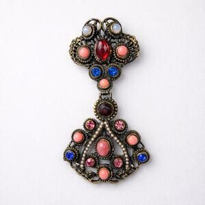 Vintage Nima K Kaywin Boho Chic Gold Filigree Teardrop Rhinestone Brooch